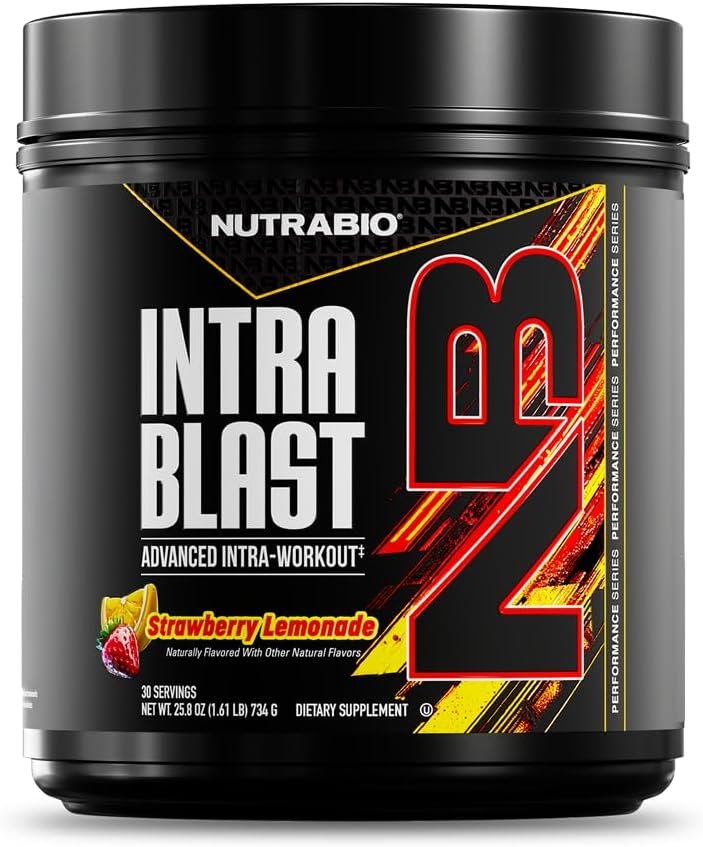 NutraBio Intra Blast Bcaa Powder Amino Acid Supplement, Electrolyte & Hydration Blend, Intra, Pre Workout & Muscle Recovery, 20g Eaa Amino Acids Powder, 5g Glutamine- Strawberry Lemonade, 30 Serving