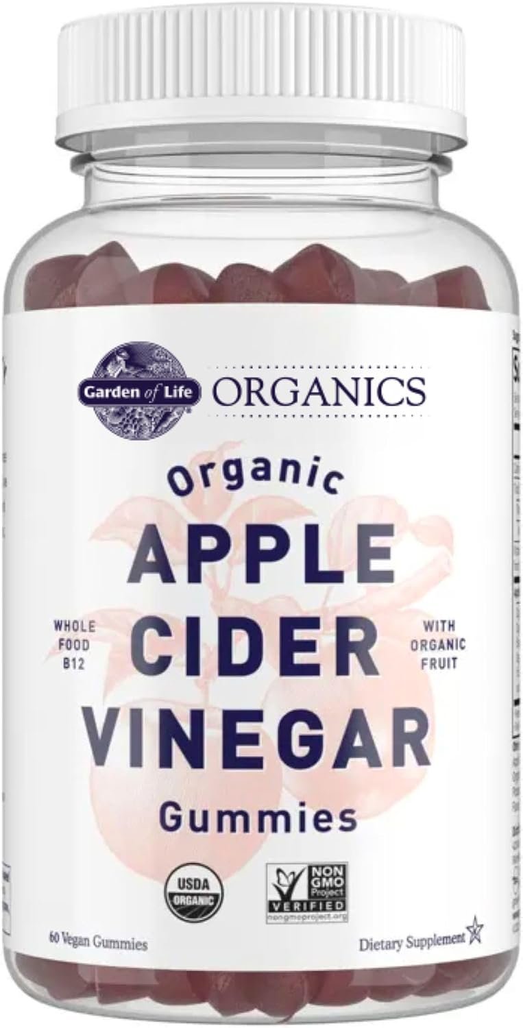 Garden of Life Organics Apple Cider Vinegar Gummies with Vitamin B12 – Organic ACV Gummy Vitamins, Vegan, Gluten-Free, Non-GMO, 60 Gummies