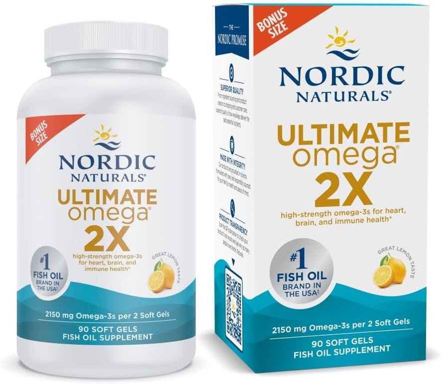 Nordic Naturals Ultimate Omega 2X, Lemon Flavor – 90 Soft Gels – 2150 mg Omega- High-Potency Omega-3 Fish Oil with EPA & DHA – Promotes Brain & Heart Health – Non-GMO – 45 Servings