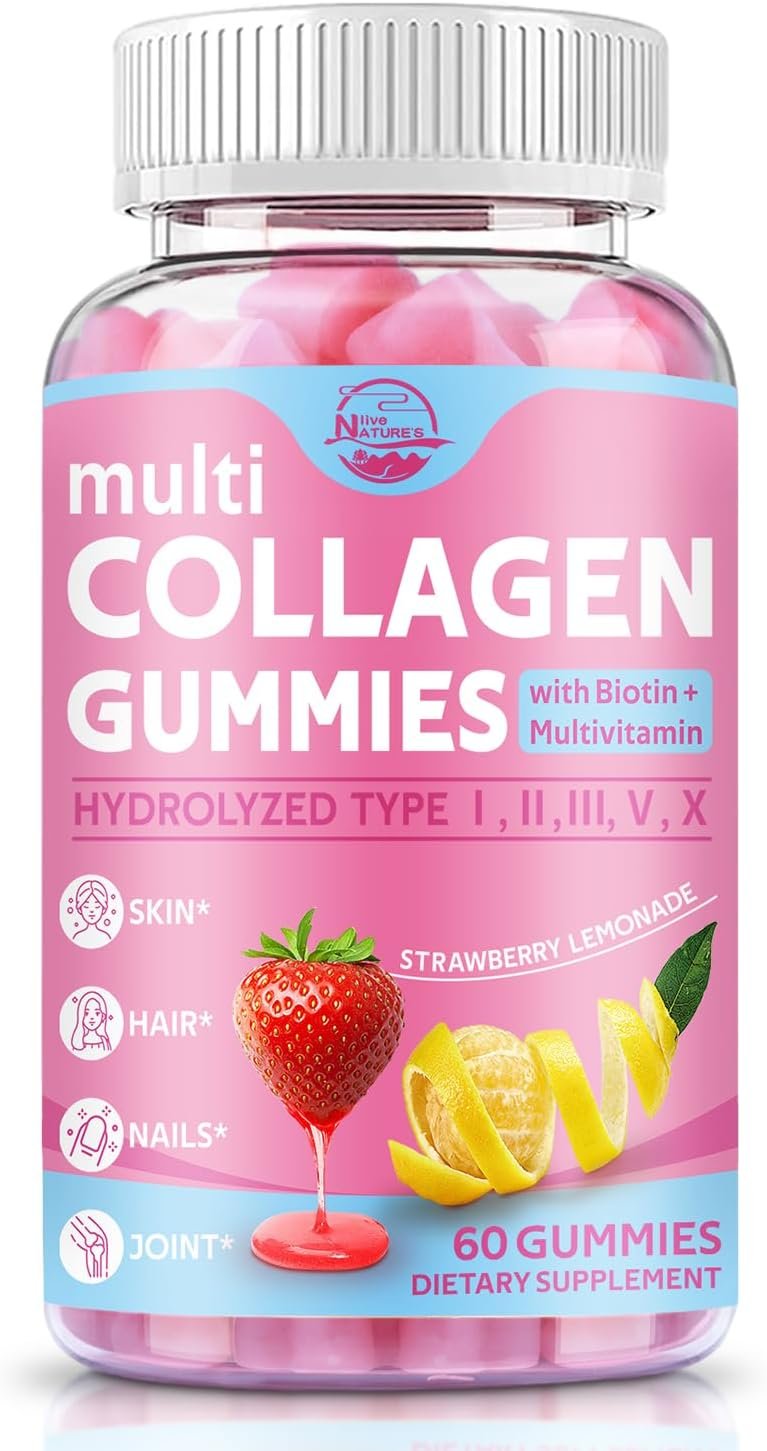Nature’s live Multi Collagen Peptides Gummies, Type I, II, III, V, X