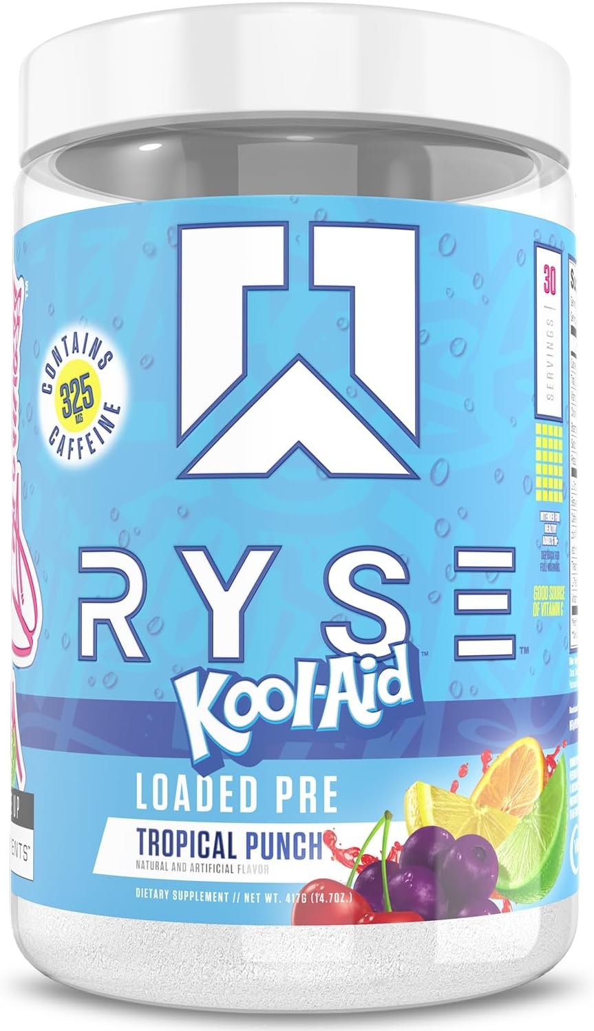 Ryse Loaded Pre Workout Powder – Kool-Aid Tropical Punch – Daily Pre-Workout for Men & Women with 300mg Caffeine, Beta Alanine, and Citrulline for Pump, Focus, and Energy – 30 Servings