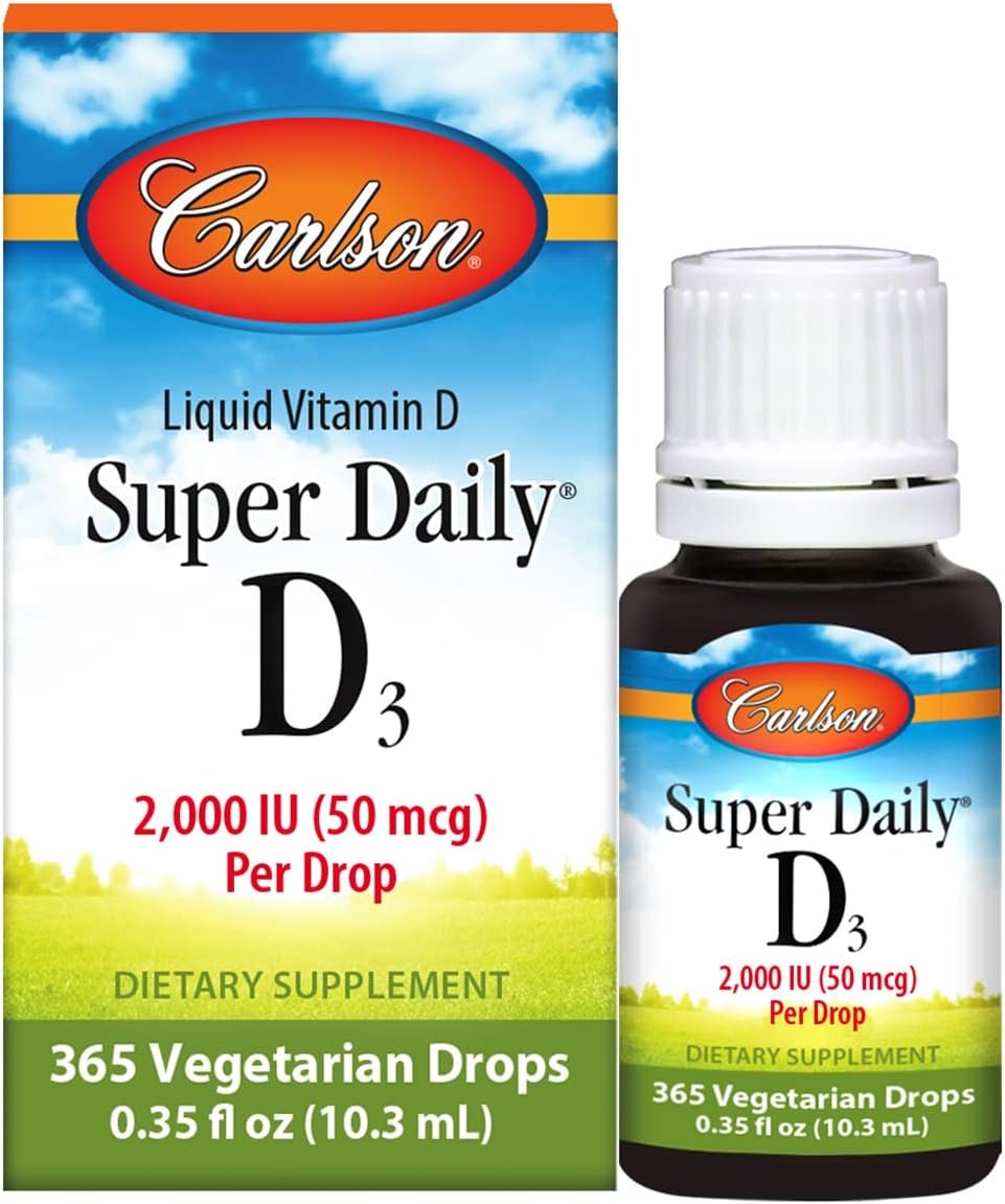Carlson – Super Daily D3, Vitamin D Drops, 2,000 IU per Drop, 1-Year Supply, Vitamin D3 Liquid, Heart & Immune Health, Vegetarian, Liquid Vitamin D Drops, Unflavored, 365 Drops