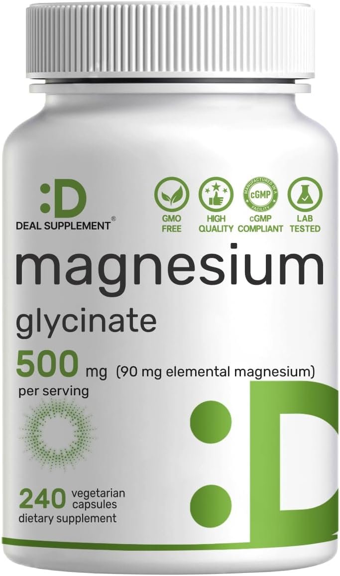 Deal Supplement Magnesium Glycinate 500mg Per Serving, 240 Veggie Capsules