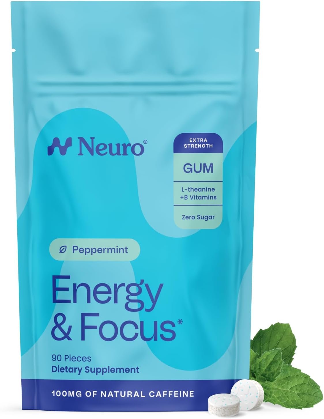 Neuro Energy & Focus Gum, Extra Strength, Peppermint, 90 Count