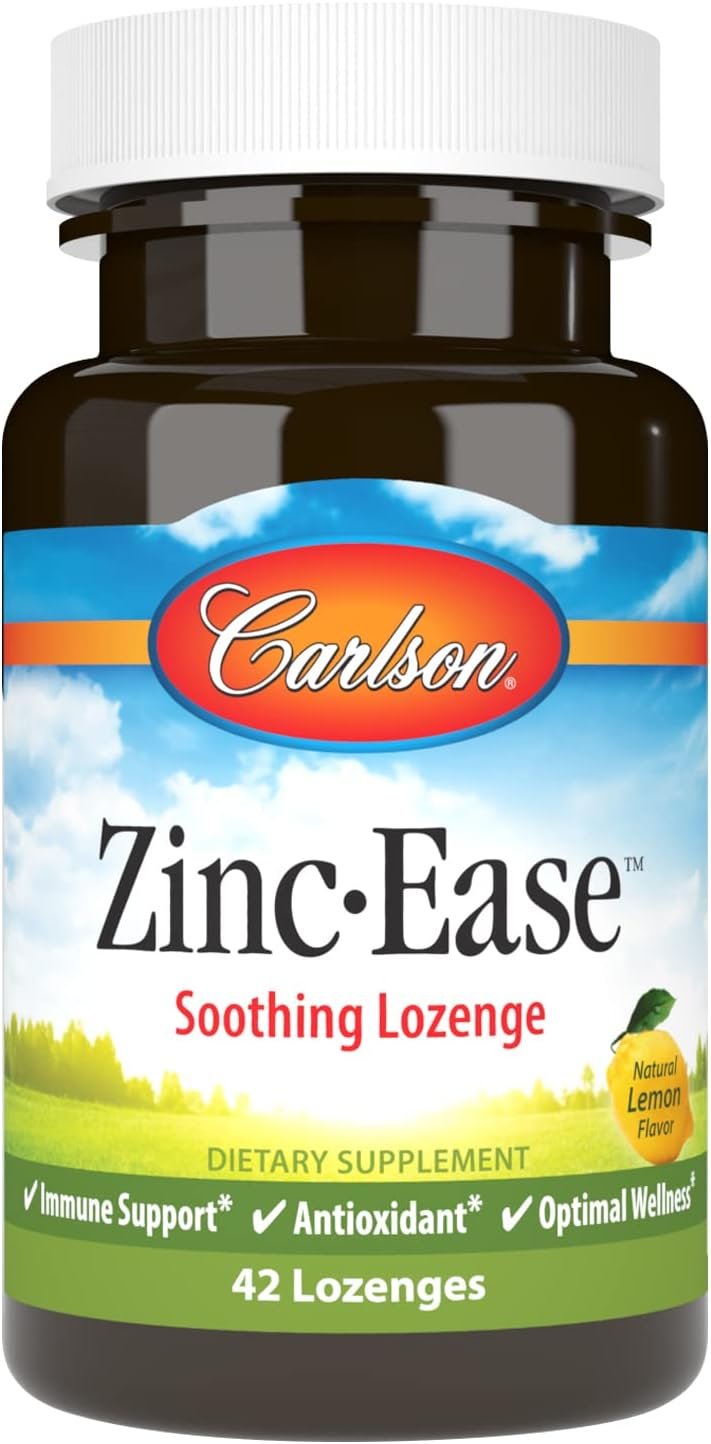 Carlson Zinc-Ease, Soothing Lozenge, Zinc Citrate, Lemon, 42 Lozenges