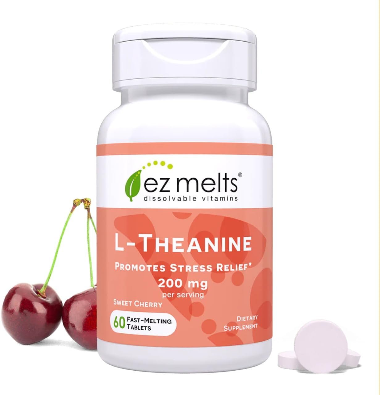 EZ Melts Dissolvable L-Theanine 200 mg, 60 Tablets, Sweet Cherry