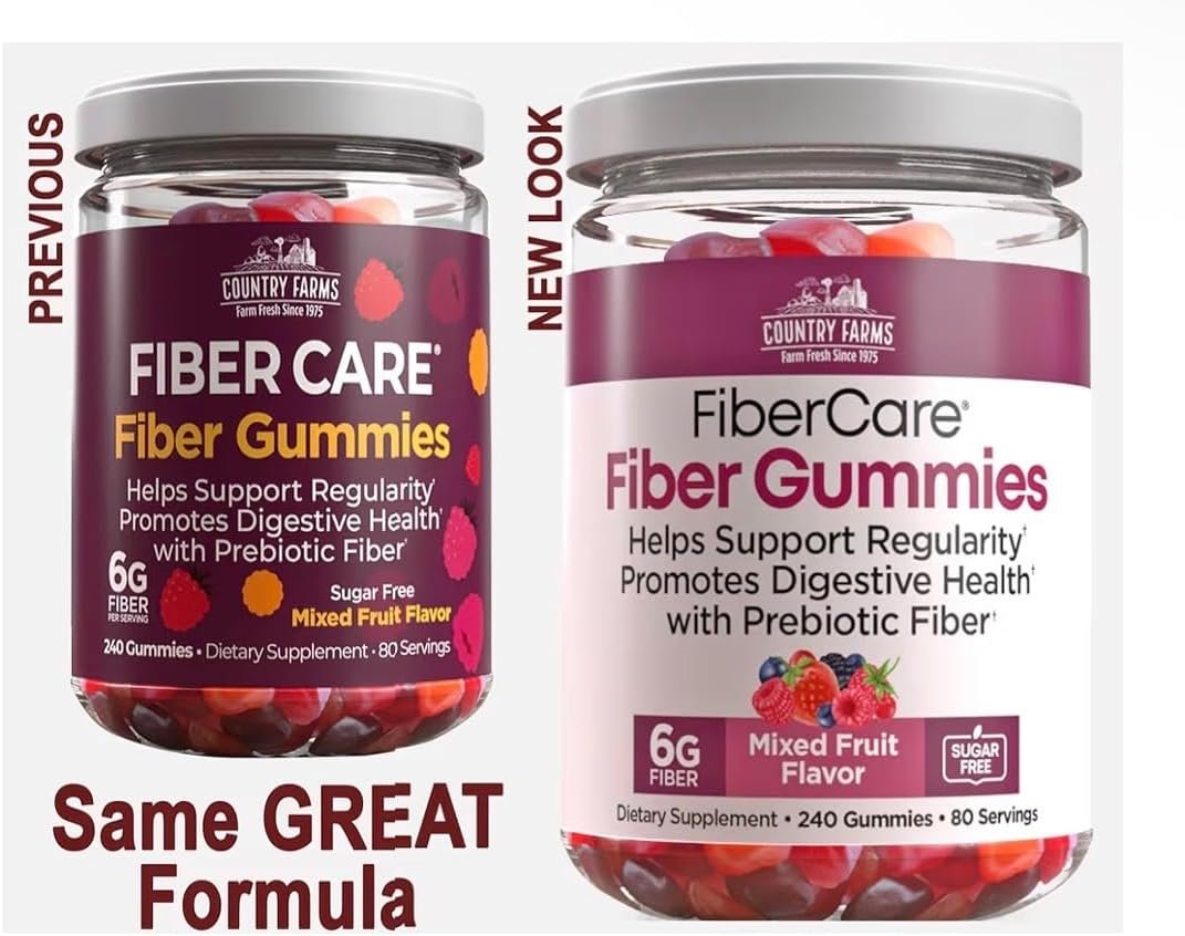 Country-Farm Fiber Care Gummies | Help Supports Regularity | Promote Digestive Health | with Prebiotic | Mixed Fruit Flavor | 6g per Fiber | (240 Gummies) | 80 Days Supplies – Goofy Turtle