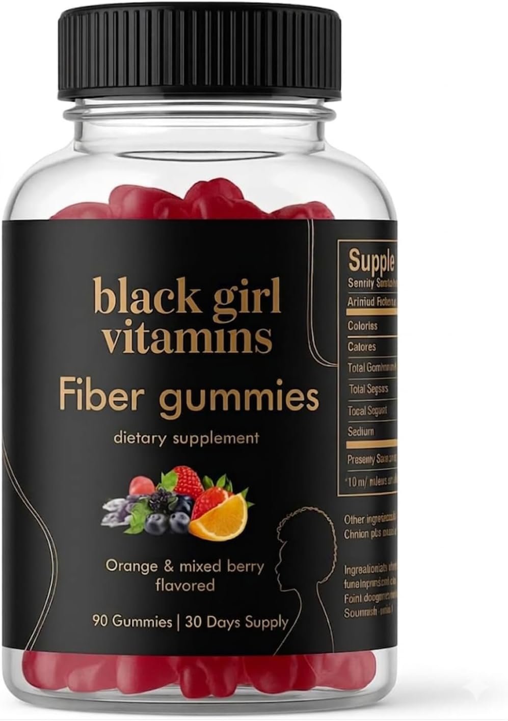 Black Girl Vitamins – Fiber Gummies – Prebiotic for Gut Health & Bloat Relief – Supports Digestion, Regularity & Microbiome Balance – Vegan, Gluten-Free, Halal (Orange & Mixed Berry, 30 Day Supply)
