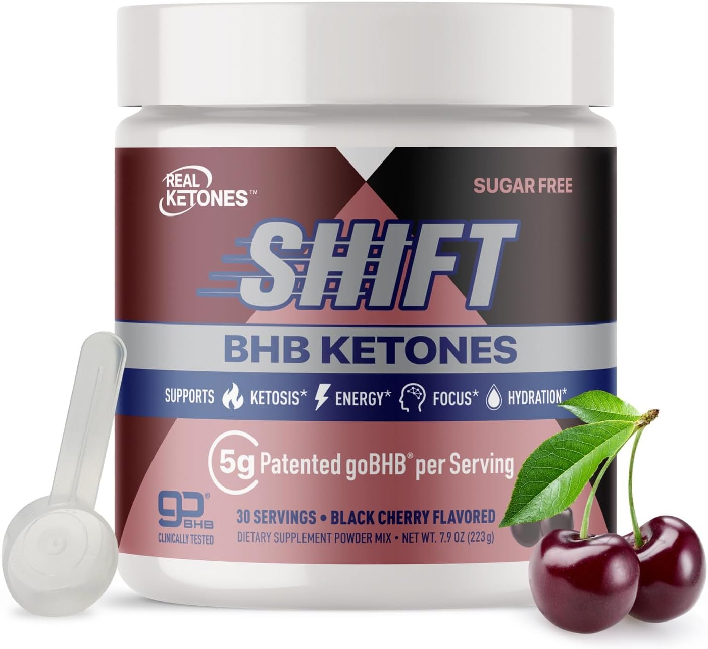 Real Ketones BHB Exogenous Ketones Energy Powder Sugar Free Electrolyte Powder with 4 Main Fasting Electrolytes & Hydrating Patented BHB Ketones for Energy & Focus (Black Cherry, 30 Servings)