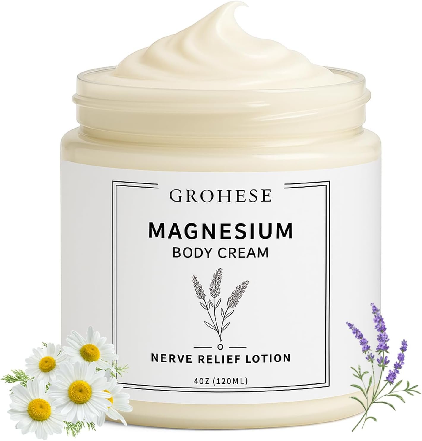 Neuropathy Cream – Nerve Relief Magnesium Body Lotion, Magnesium Cream for Feet & Hands & Knees with Magnesium Chloride and Pure Ingredients, Non-Greasy Formula, Relaxing Lavender Scent