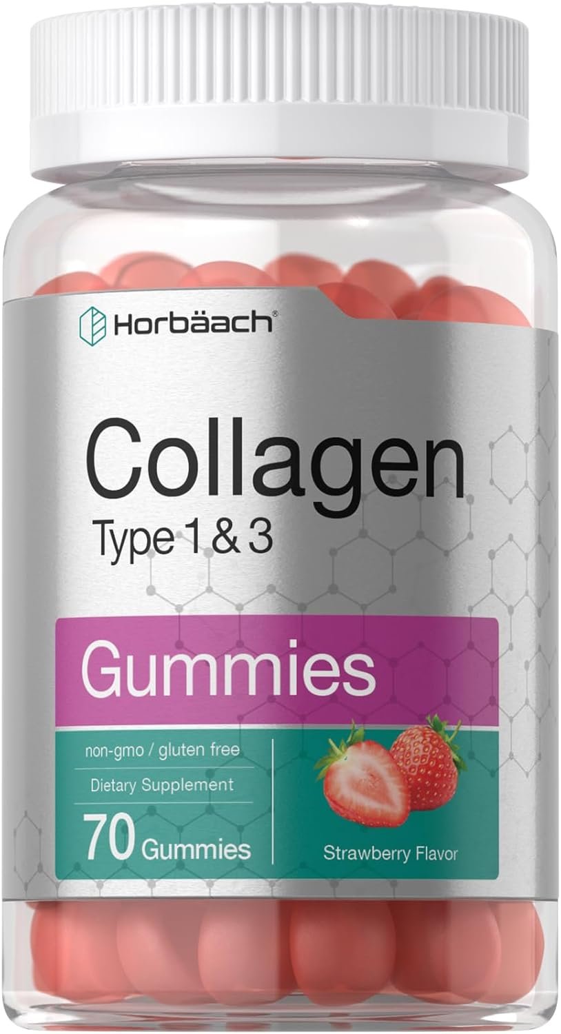 Horbäach Collagen Gummies | 70 Count | Strawberry Flavored Gummy | for Women and Men | Collagen Peptides Type 1 and 3 | Non-GMO, Gluten Free Supplement