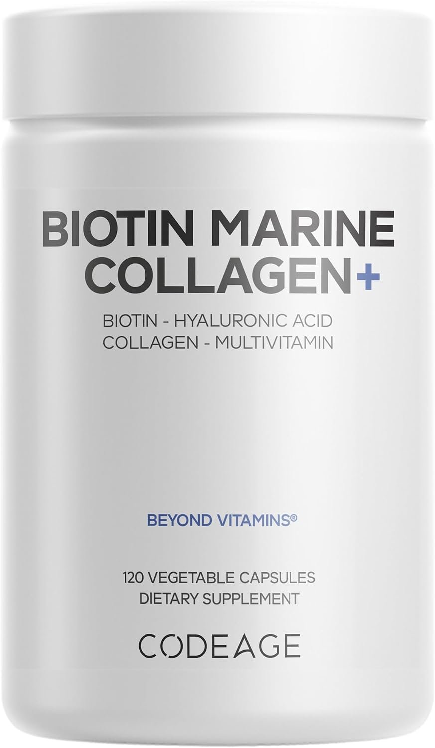 Codeage Biotin Marine Collagen, Hyaluronic Acid, Vitamin C, 120 Capsules