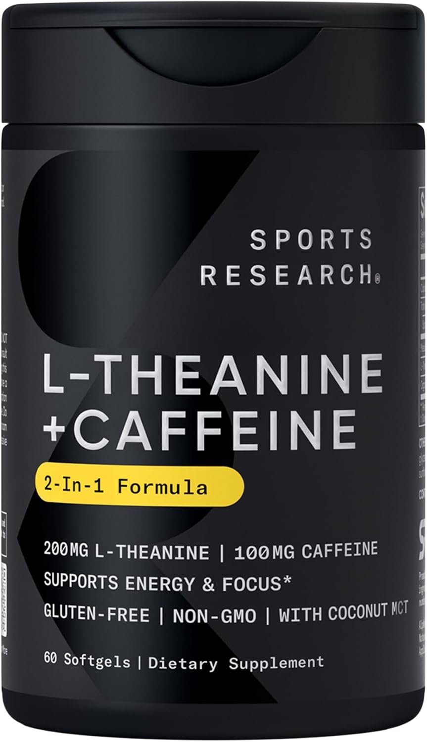 Sports Research® L-Theanine + Caffeine Nootropic Supplement – 60 Softgels