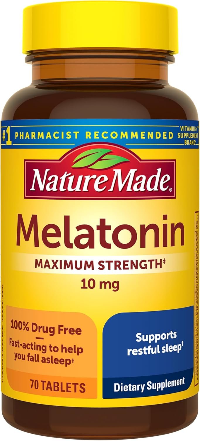 Nature Made Melatonin 10mg Maximum Strength for Sleep Support, 70 Tablets