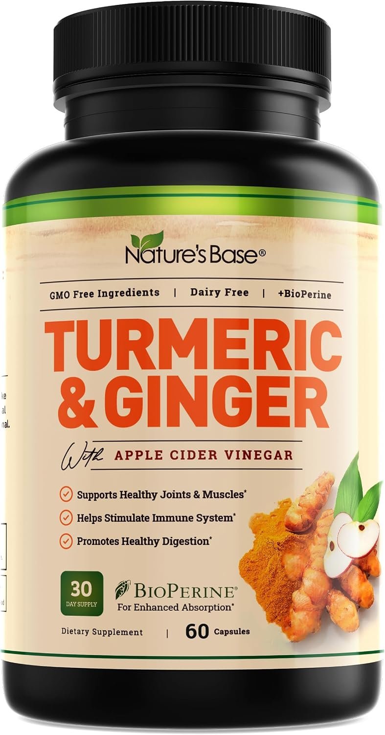 Nature’s Base Turmeric and Ginger Supplement with Curcumin, ACV & BioPerine