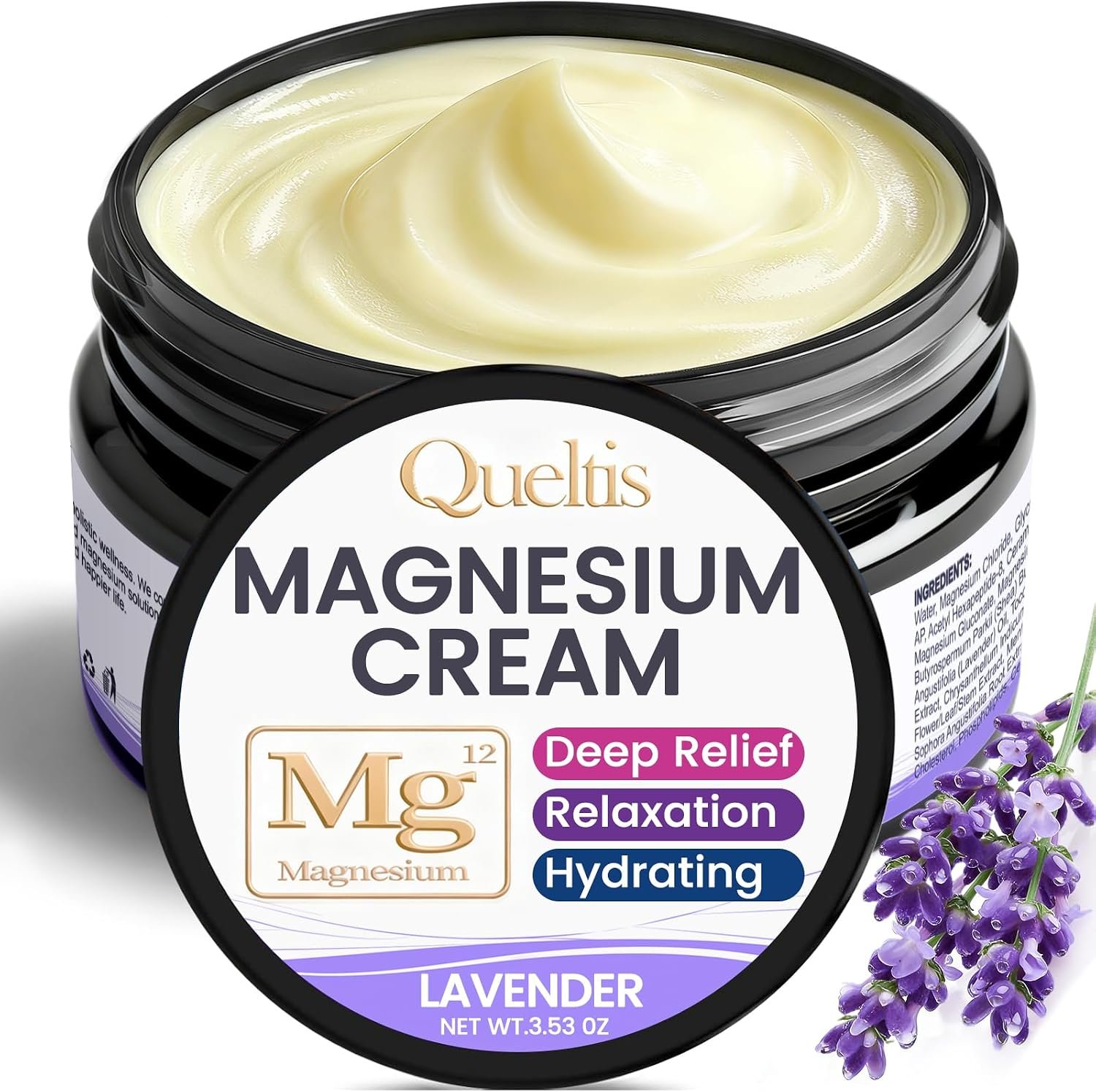 Magnesium Cream, Magnesium Lotion for Sleep, Pain & Leg Cramps, Topical Magnesium Chloride Cream for Muscle Relaxation, Calm, Moisturizing – Skin-Friendly & Safe for Kids & Adults | 3.53OZ (Lavender)