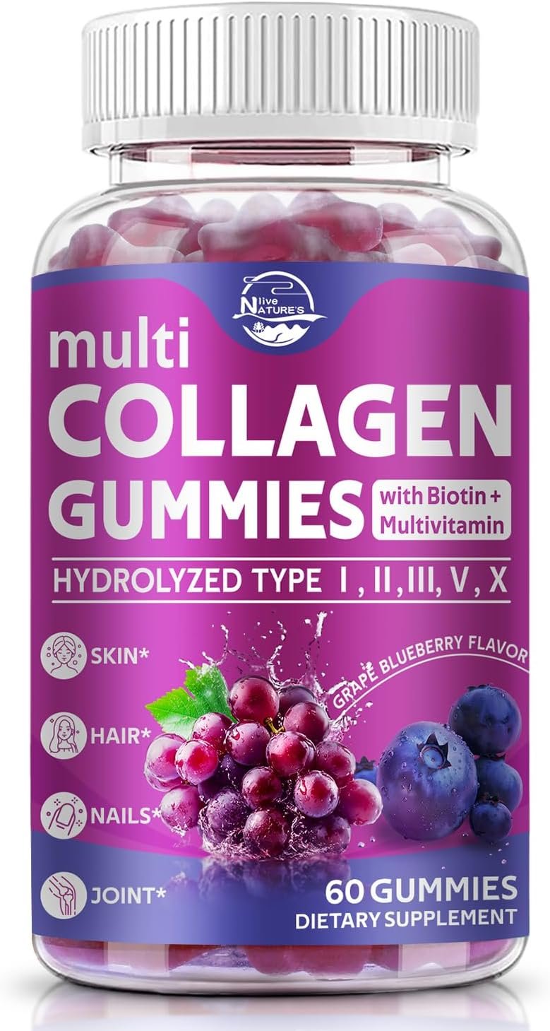 Nature’s live Multi Collagen Peptides Gummies, Type I, II, III, V, X