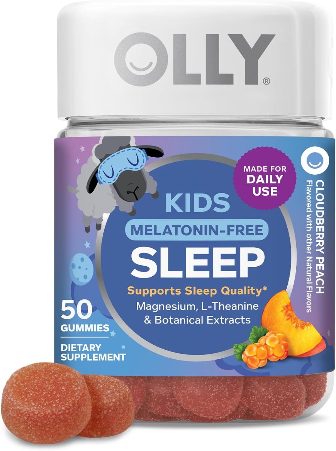 OLLY Kids Melatonin Free Sleep, Magnesium & L-Theanine, Peach – 50 Count