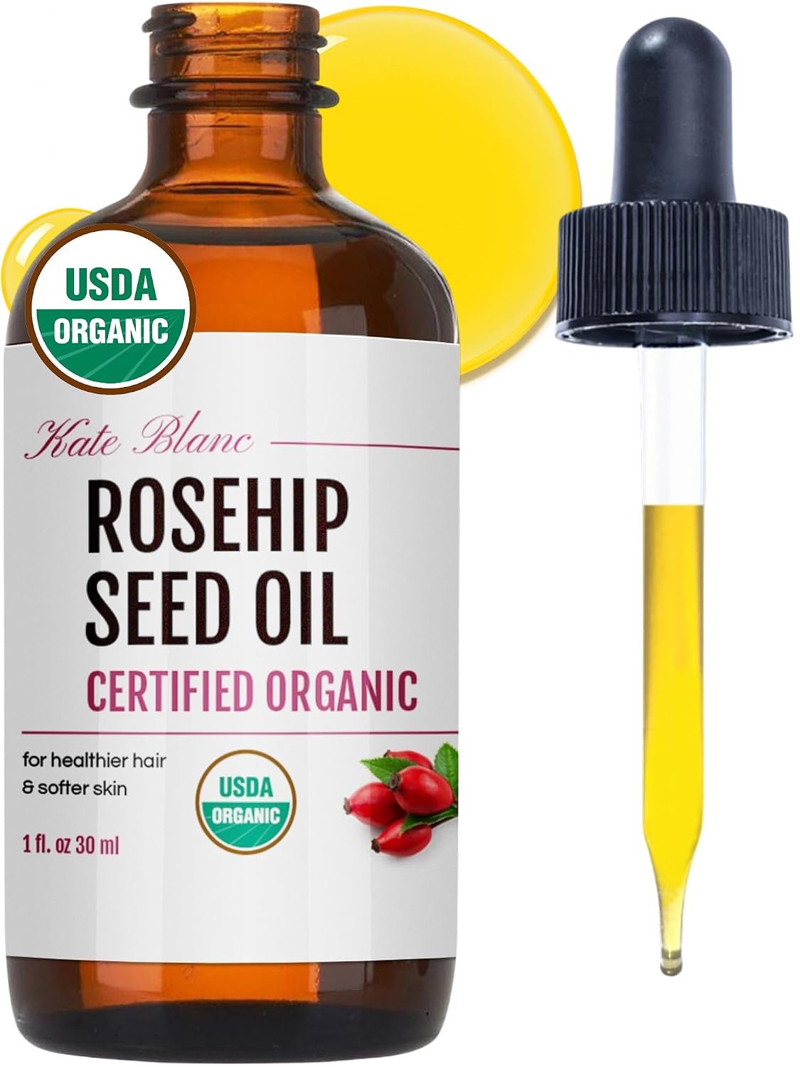Kate Blanc Cosmetics Rosehip Seed Oil for Face, 100% Pure, Organic (1oz)