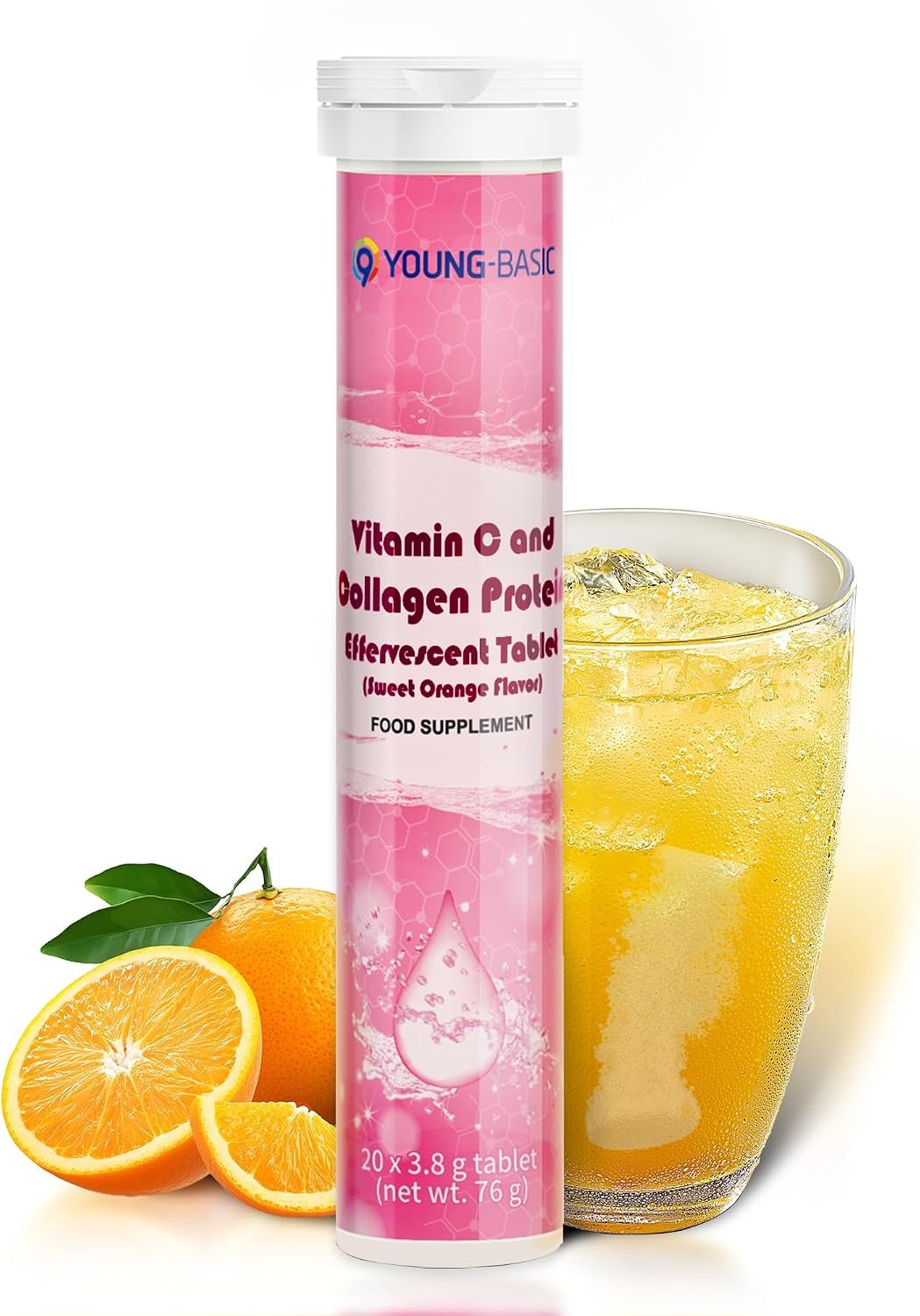 Vitamin C Effervescent Tablets with Collagen, Potent Immune Support VIT C with Collagen Supplement, Antioxidants Skin Radiance, Dissolvable Vitamin C 20 Tablets (Pack of 1), Sweet Orange Flavor
