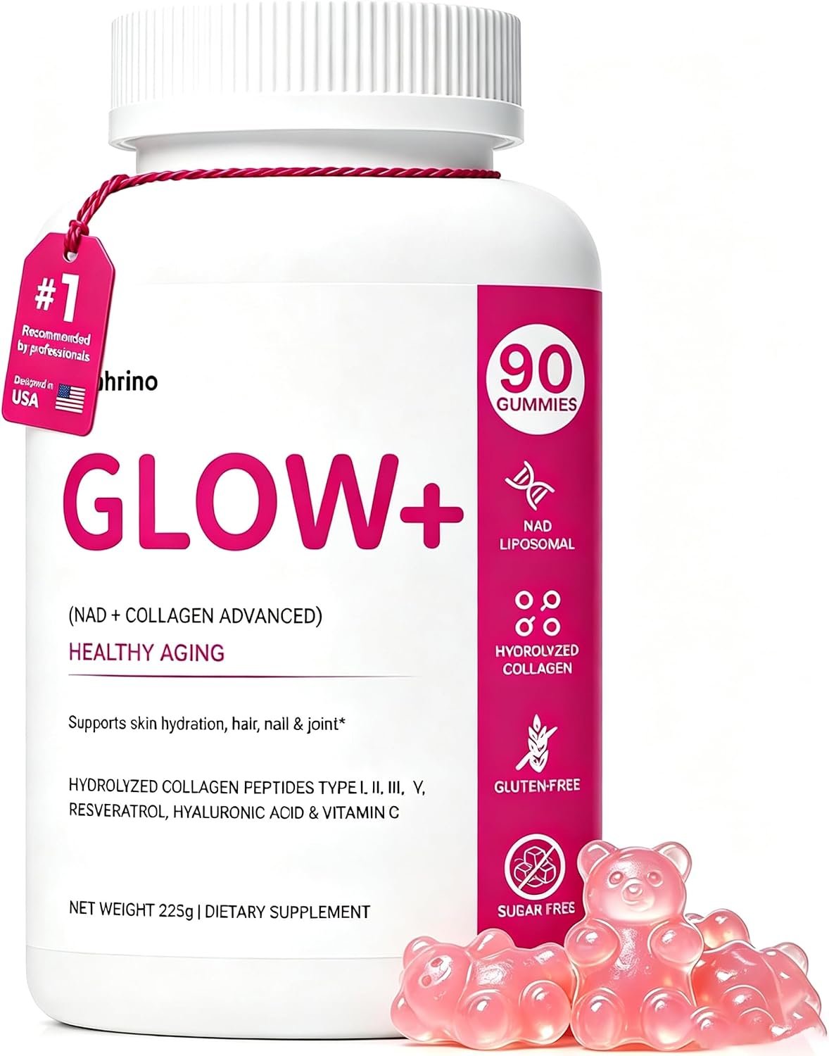 Collagen Glow+ Gummies with NAD+ & Collagen Peptides, 90 Count