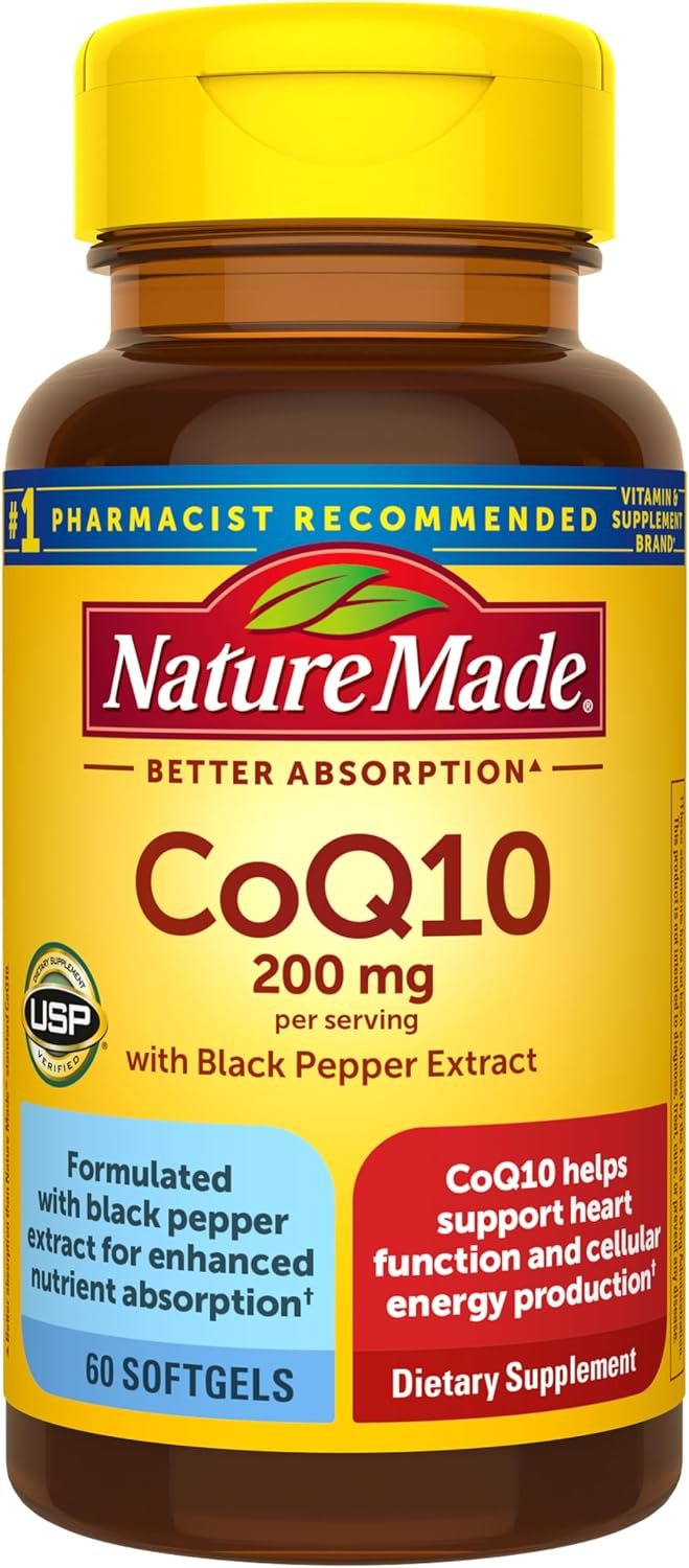 Nature Made CoQ10 200mg per Serving with Black Pepper Extract, 60 Softgels