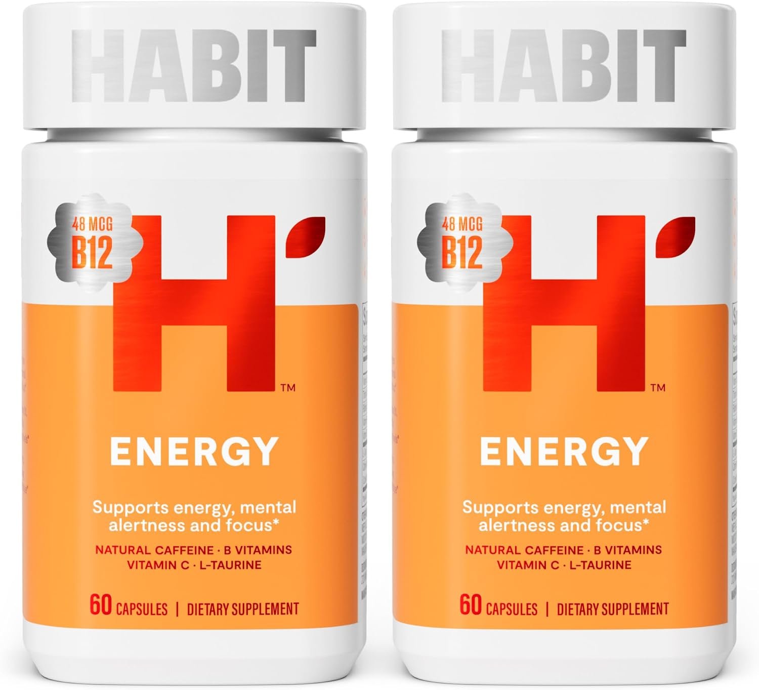 Habit Energy Supplement 2 Pack (120 Capsules) – New Look, Supports Energy, Mental Alertness and Focus, Natural Caffeine, Vitamins B & C, Green Tea Extract, Vegan, Non-GMO