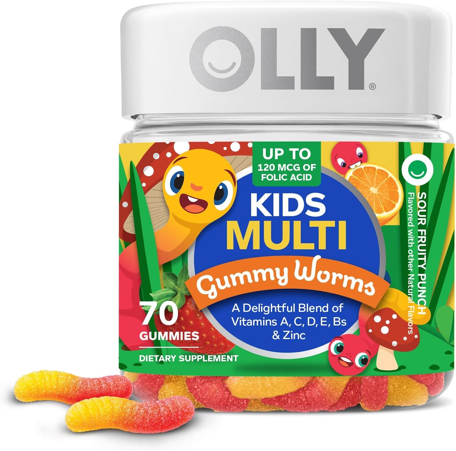OLLY Kids Multi Gummy Worms, Overall Wellness & Immune Support – 70 Count