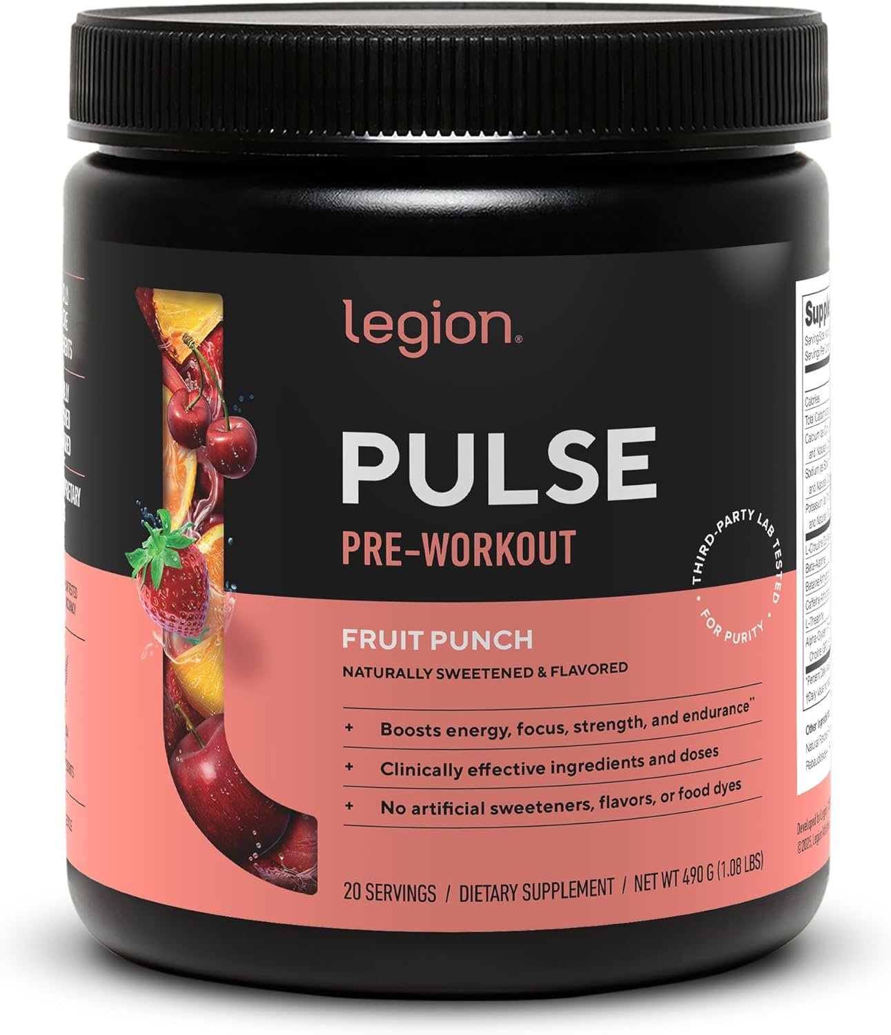 LEGION Pulse Pre Workout Supplement – All Natural Nitric Oxide Preworkout Drink to Boost Energy, Creatine Free, Naturally Sweetened, Beta Alanine, Citrulline, Alpha GPC (Fruit Punch)