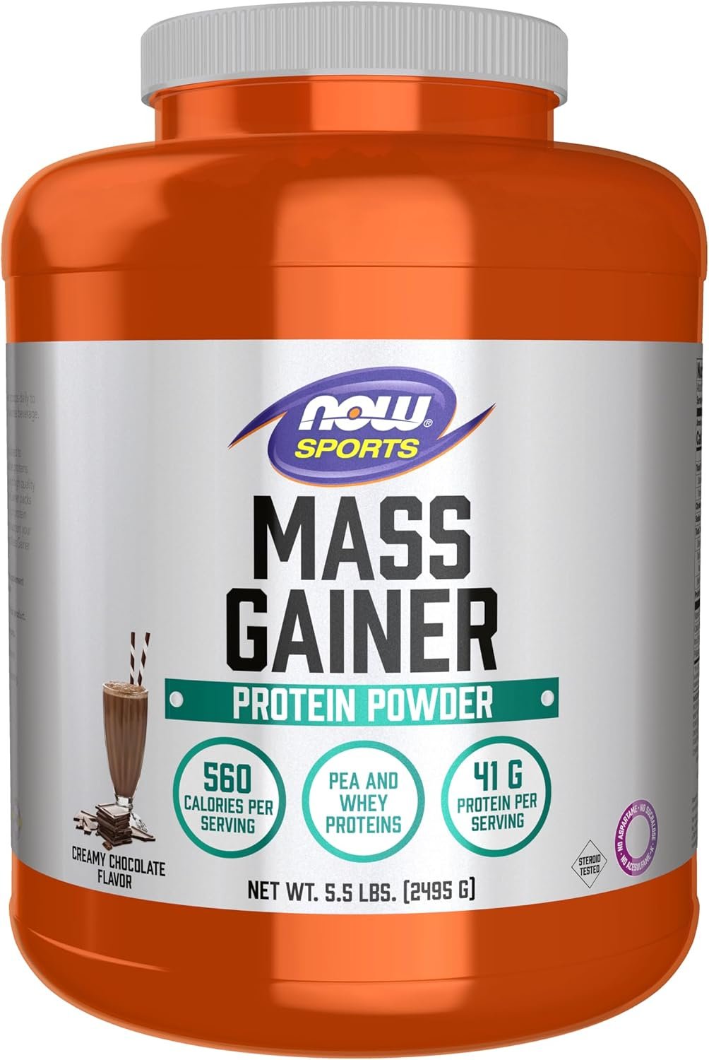 Now Sports, Mass Gainer Protein Powder, Creamy Chocolate Flavor, 5.5 lbs.