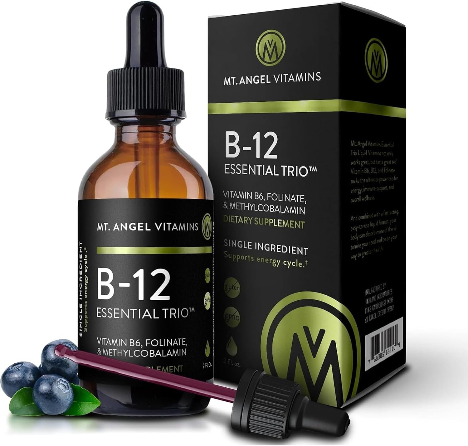 Mt. Angel Vitamins – B12 Essential Trio – Vegan Sublingual Drops with High-Potency Methyl B12, B6 & Folate – Easy Absorption Liquid – Non-GMO, Made in USA