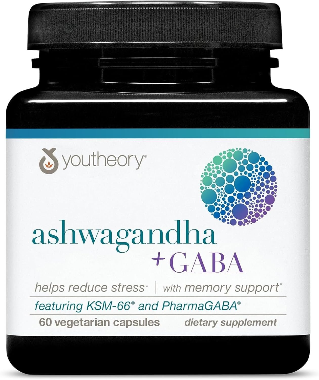 Youtheory Ashwagandha + GABA, 60 Vegetarian Capsules, 30-Day Supply