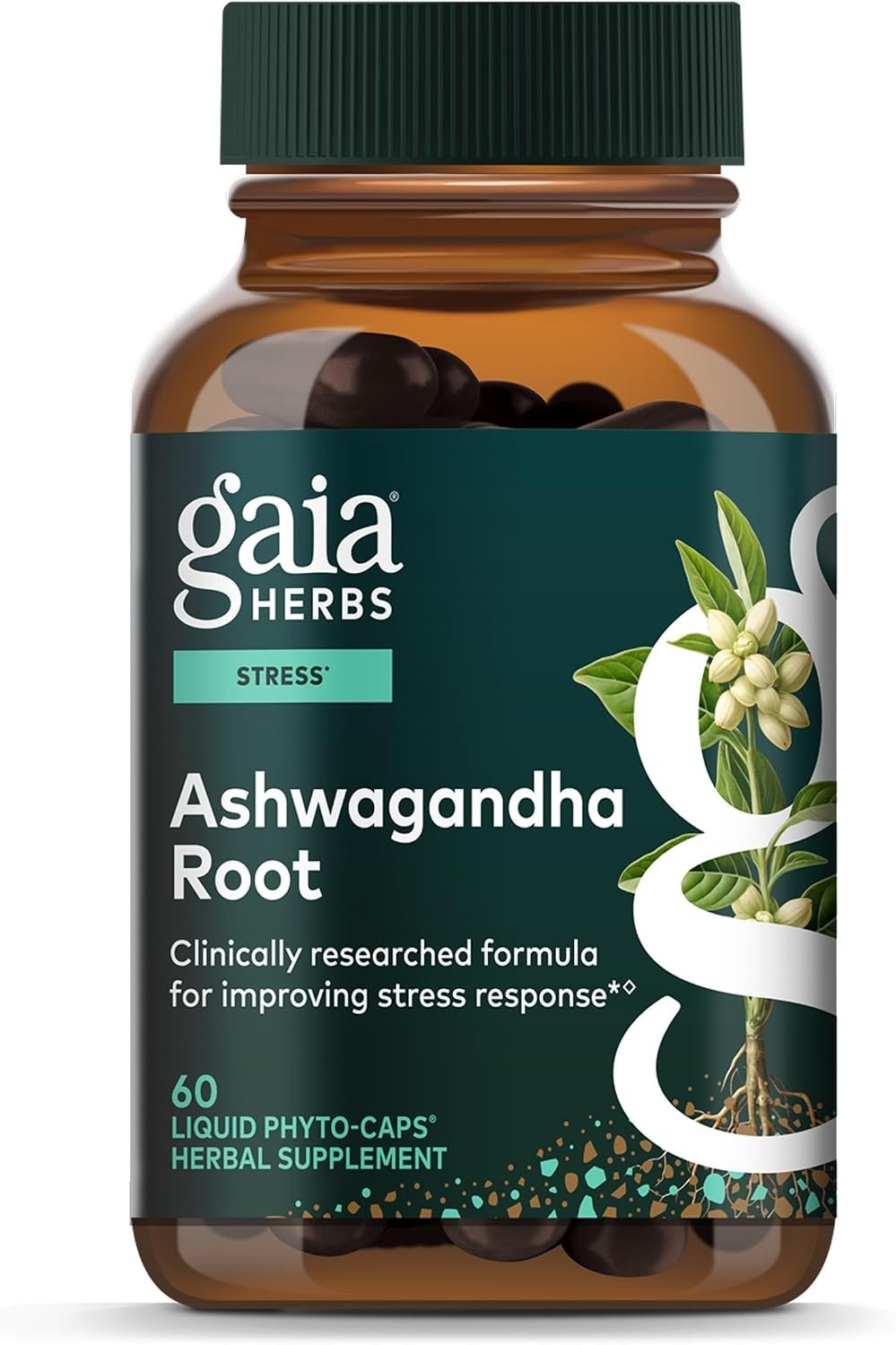 Gaia Herbs Ashwagandha Root 350 mg, 60 Vegan Capsules, 30 Servings
