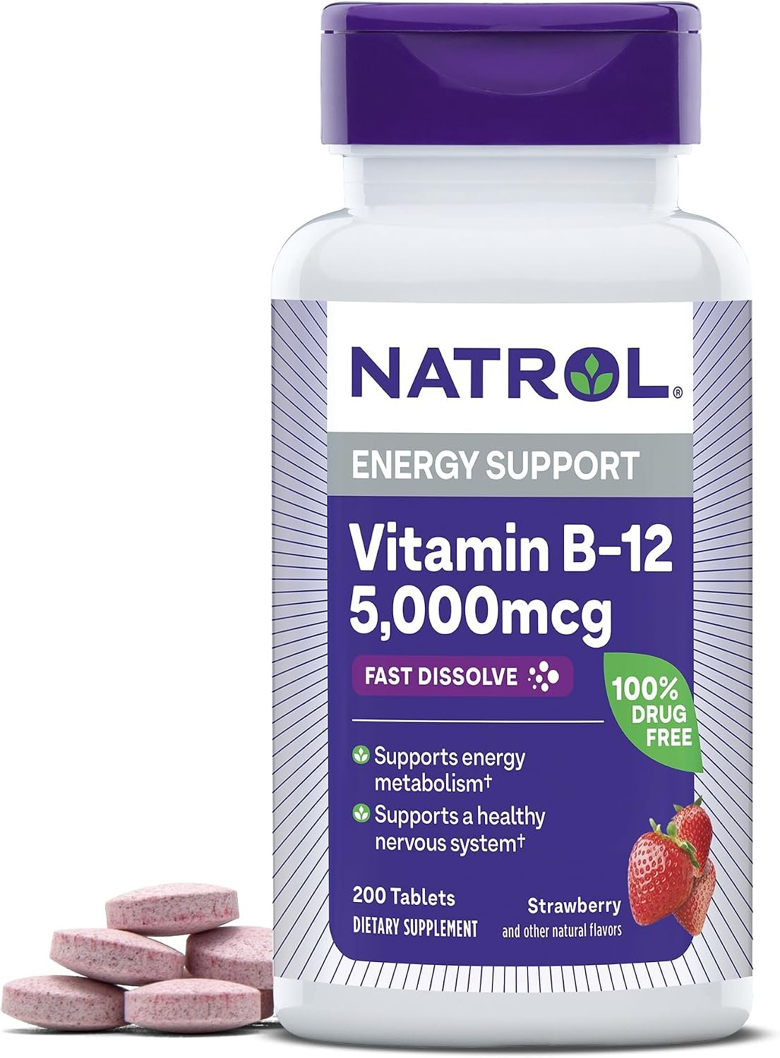 Natrol B12 5000 mcg Fast Dissolve, Energy Metabolism, 200 Tablets