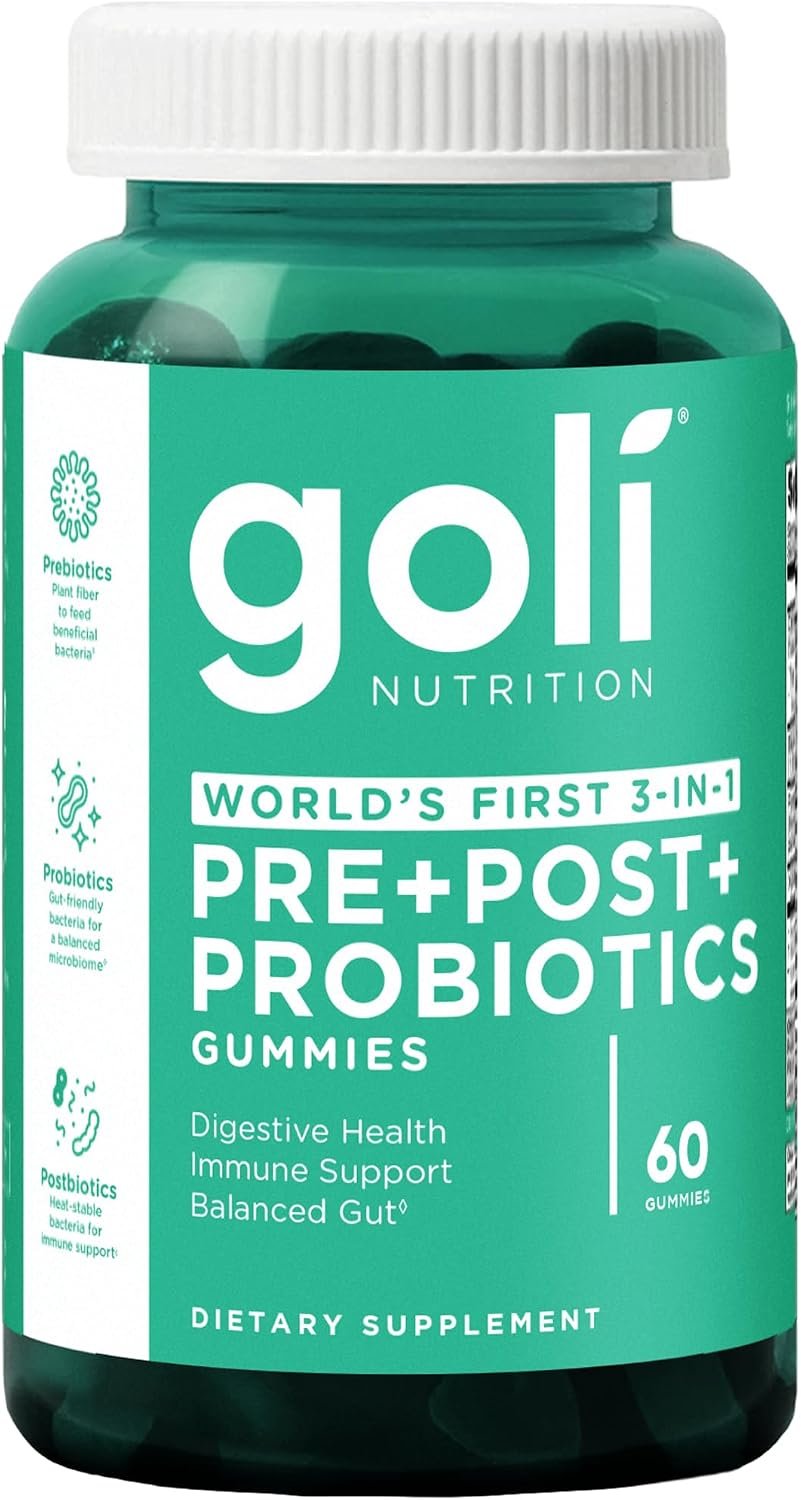 Goli Pre Pro Postbiotic Gummies – Worlds First 3-in-1 Formula with DE111 Probiotics, XOS Prebiotics, MCC1849 Postbiotics – Vegan, Non-GMO, Gluten-Free