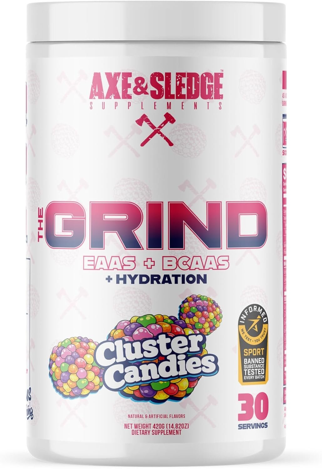 Axe & Sledge The Grind Essential Amino Acids | EAA & BCAA Powder | Muscle Recovery & Electrolytes for Hydration | Stimulant-Free, Vegan | 30 Servings, Cluster Candies