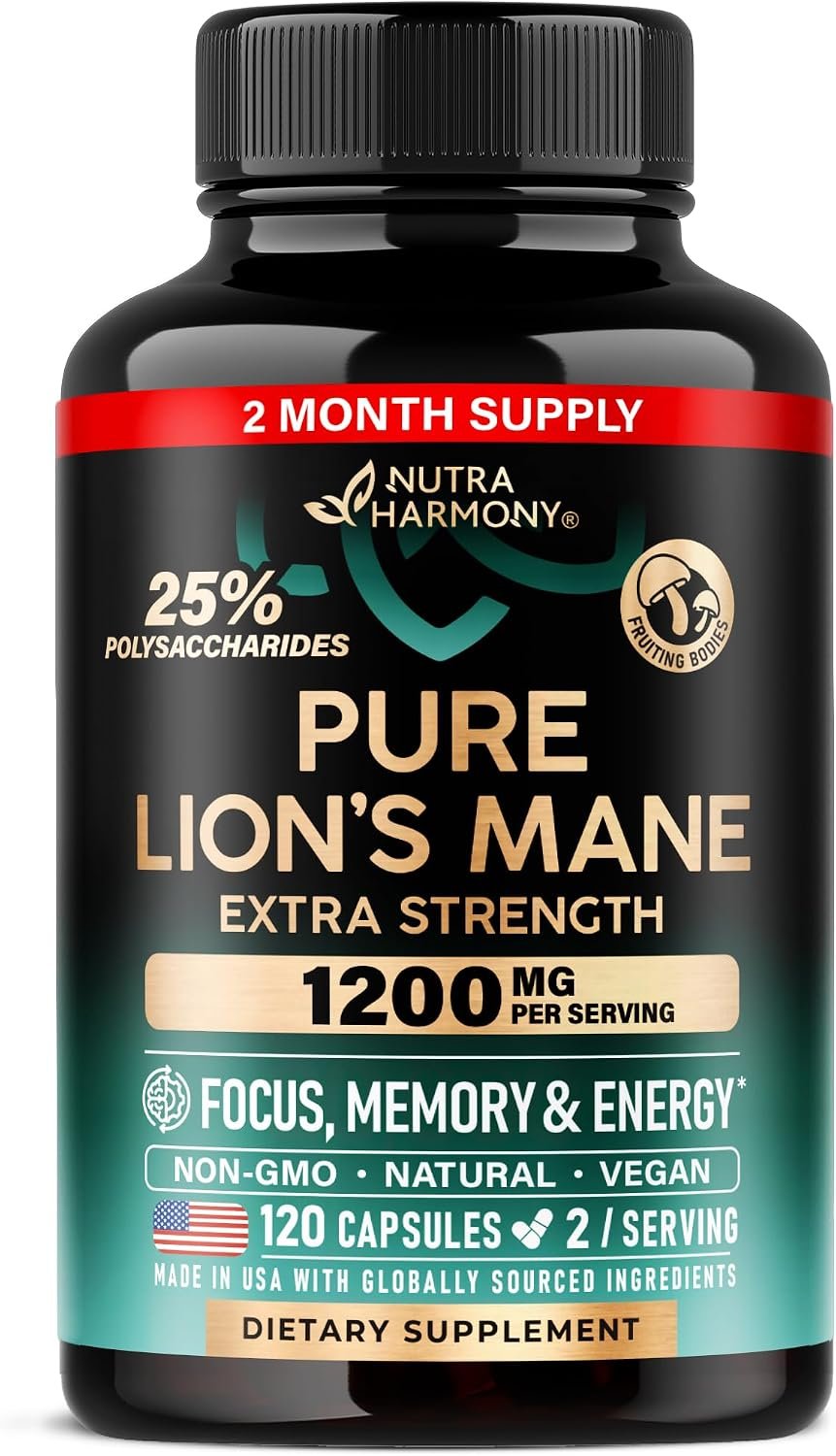 Lions Mane Supplement Capsules – Organic Lions Mane 1200 mg, 120 Vegan Caps