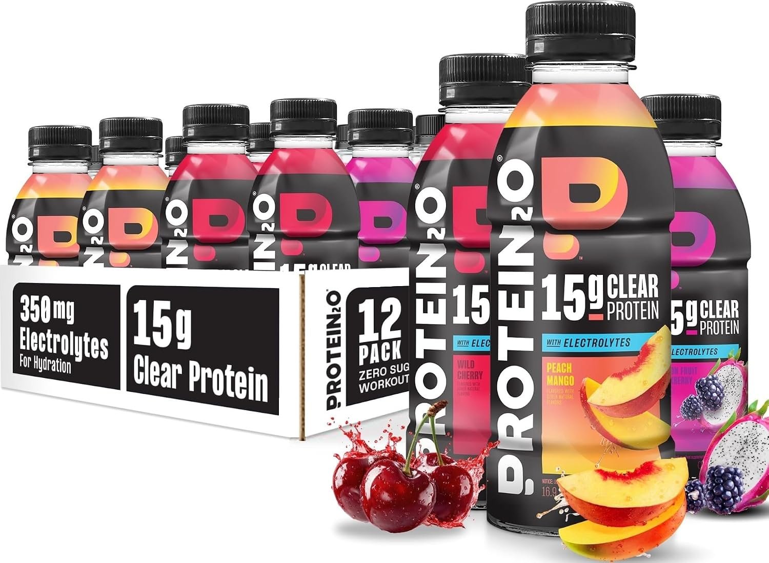 Protein2o Hydration Drink – 2-in-1 Liquid Clear Whey Protein Isolate and Electrolyte Drink – 15g Protein, Vitamins B5, B6 – Post-Workout Recovery – 16.9 Fl Oz – 12 Count Flavor Fusion Variety Pack