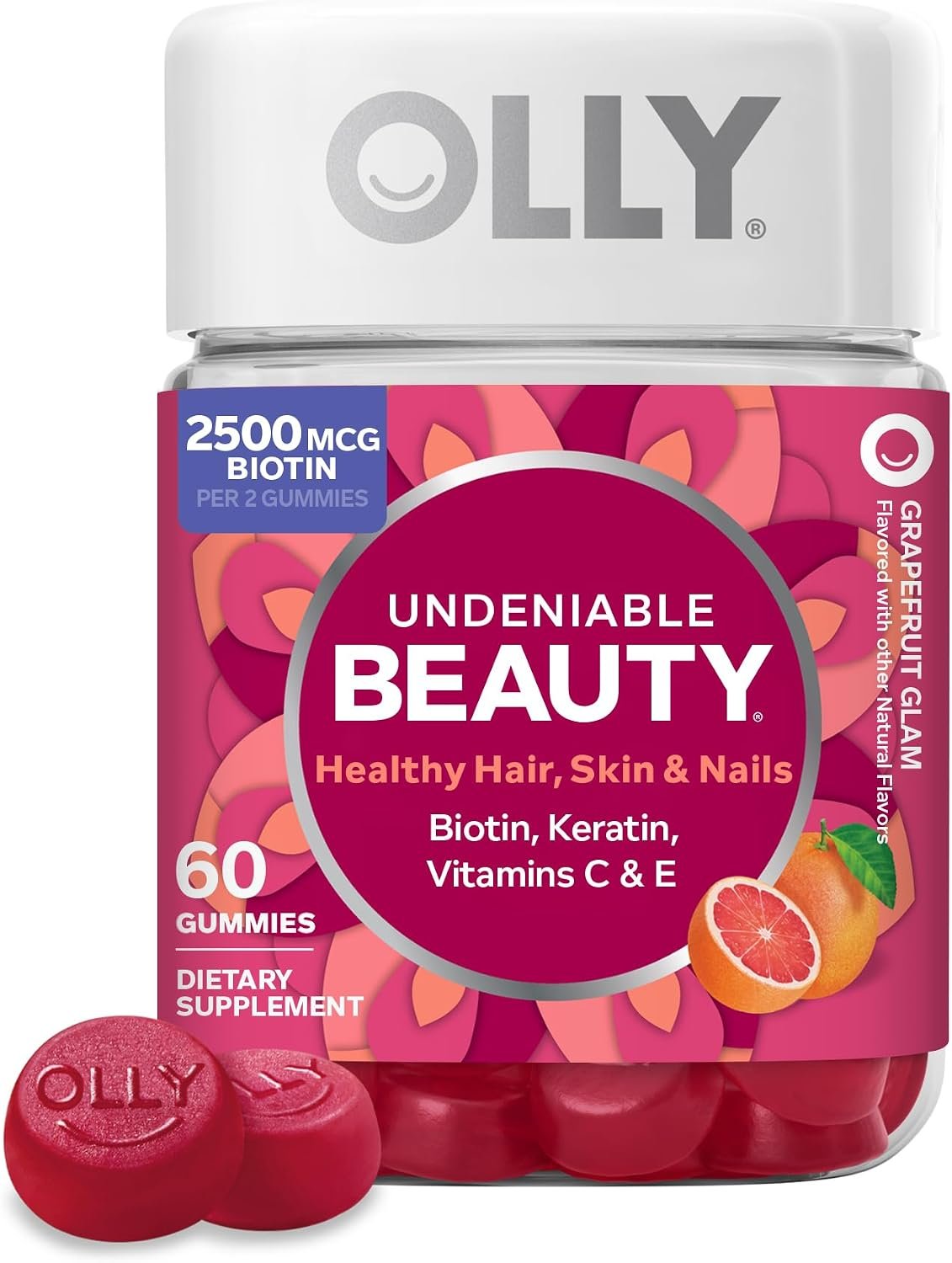 OLLY Hair Skin and Nails Gummies, Undeniable Beauty, Biotin – 60 Count