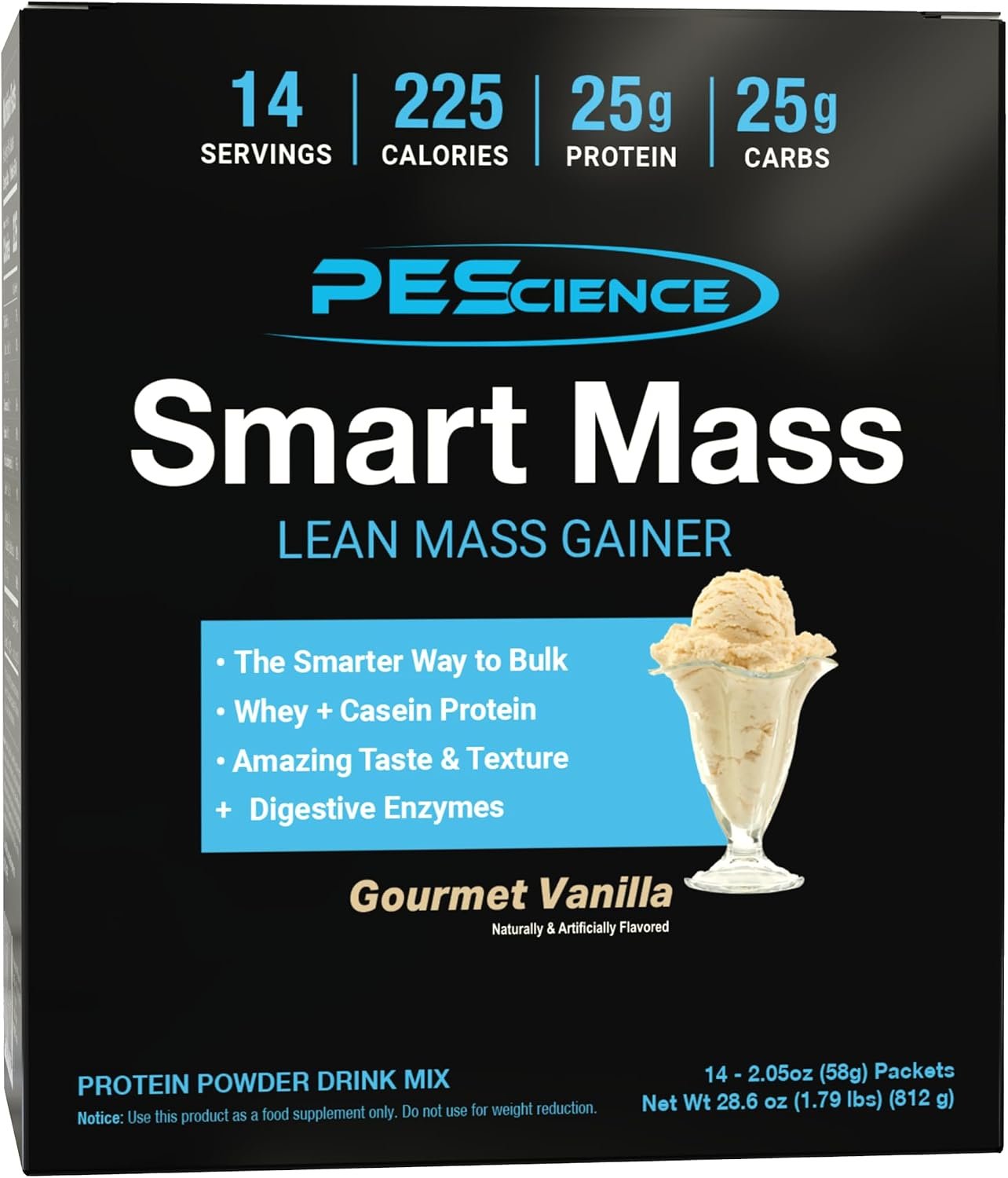 PEScience Smart Mass Gainer, Gourmet Vanilla, 14 Packets