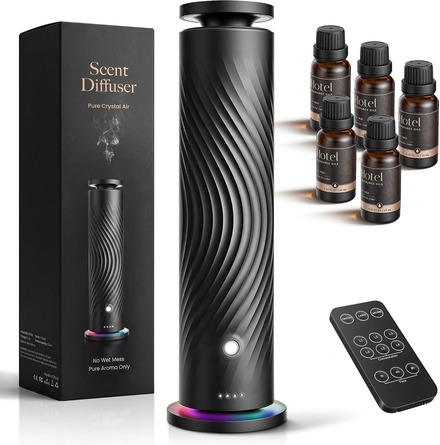 Waterless Essential Oil Diffuser for Home, Starter Kit with 5 Oils