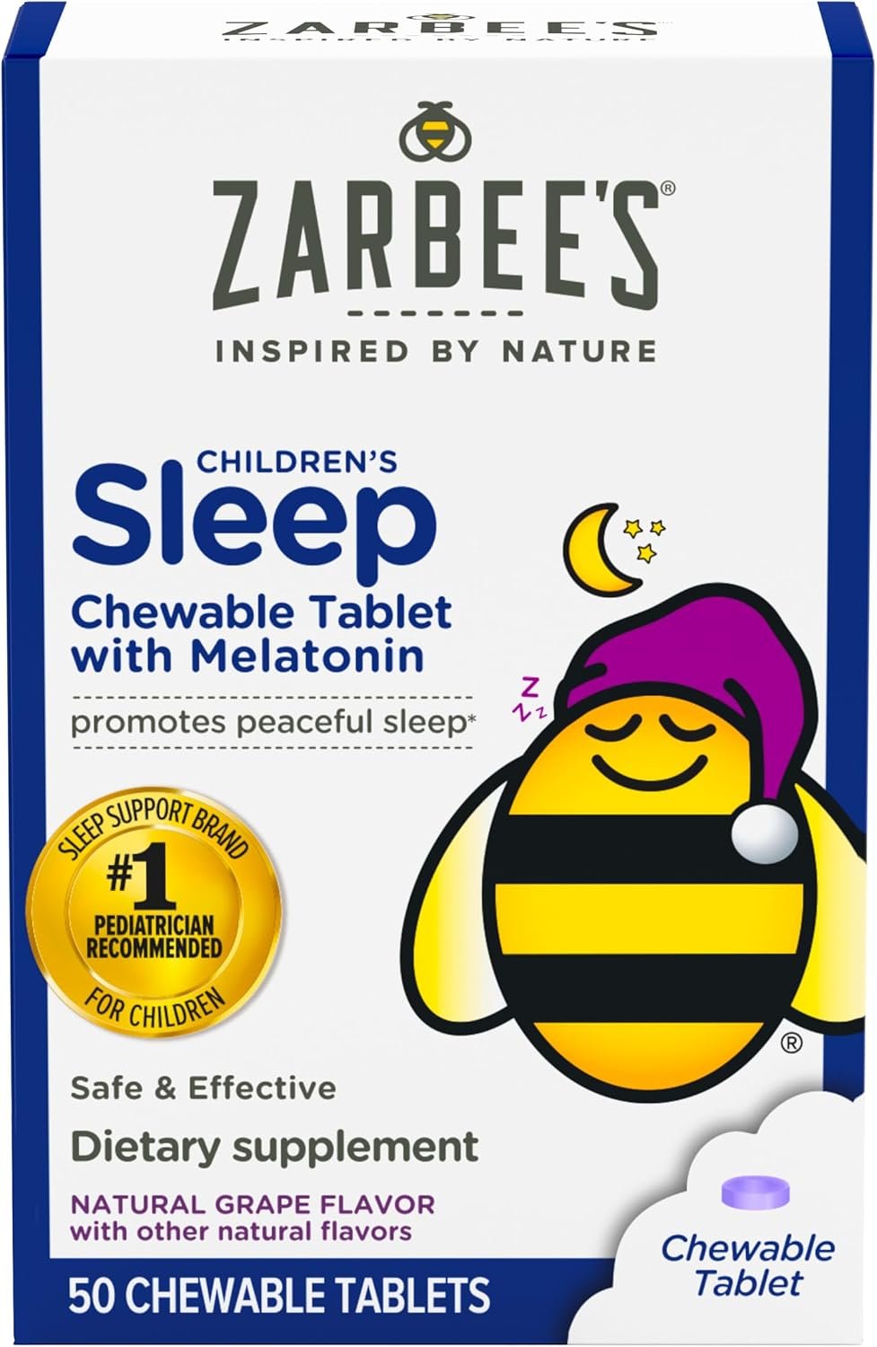 Zarbee’s Kids Melatonin Sleep Chewable Tablets, 1mg Melatonin, 50 ct