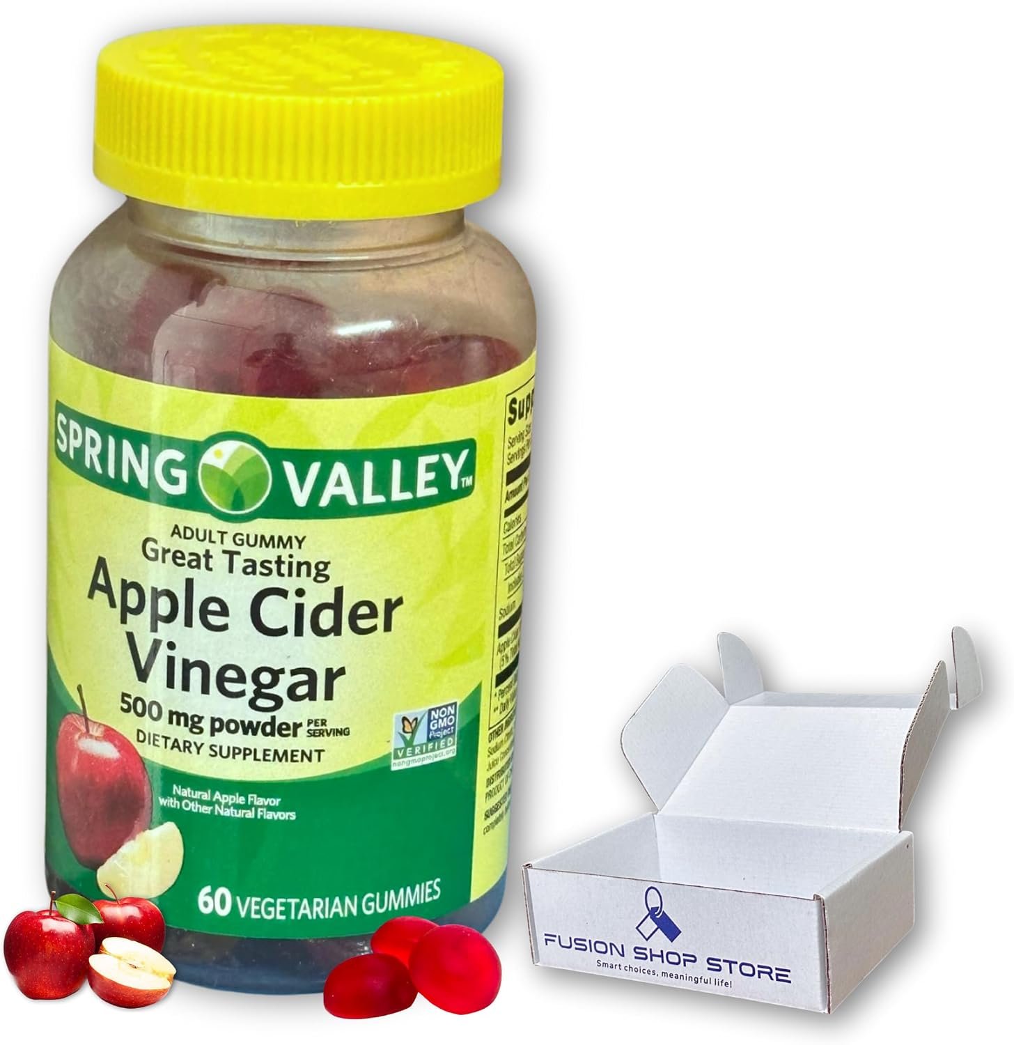 Apple Cider Vinegar Gummies- 500 mg 60 Ct (Pack of 1), Boxed By Fusion Shop Store