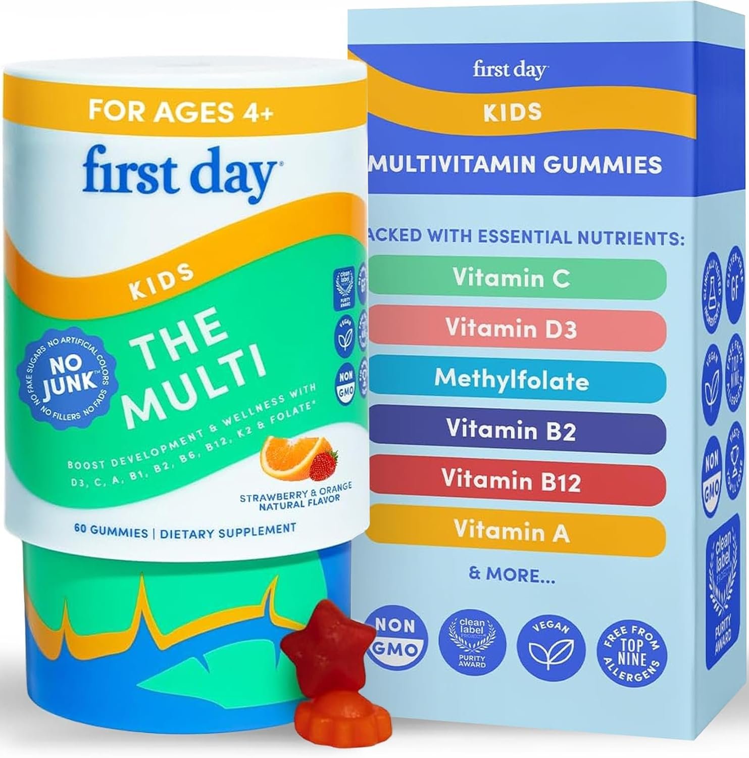 First Day Kids Multivitamin Gummies with Organic Fruit & Veggie Blend,60 ct
