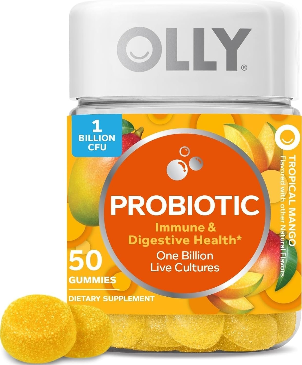 OLLY Probiotic Gummy, Immune System & Digestive Support*, Mango – 50 Count
