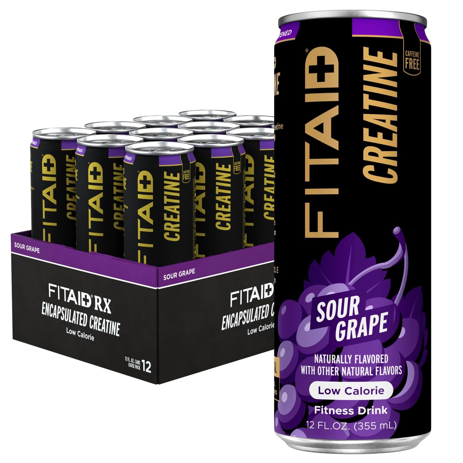 LifeAID FITAID Creatine Recovery Drink, Sour Grape, (12-Pack)