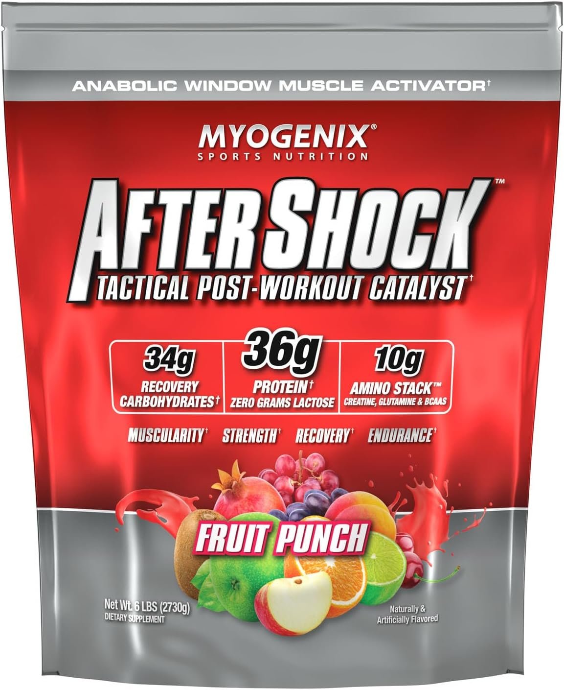 Myogenix Aftershock Post Workout – Advanced Recovery Protein Powder – Speeds Up Muscle Growth, Replenishes Glycogen – 1:1 Protein-to-Carb Ratio, Creatine, Glutamine & BCAAs – Fruit Punch (6lbs)