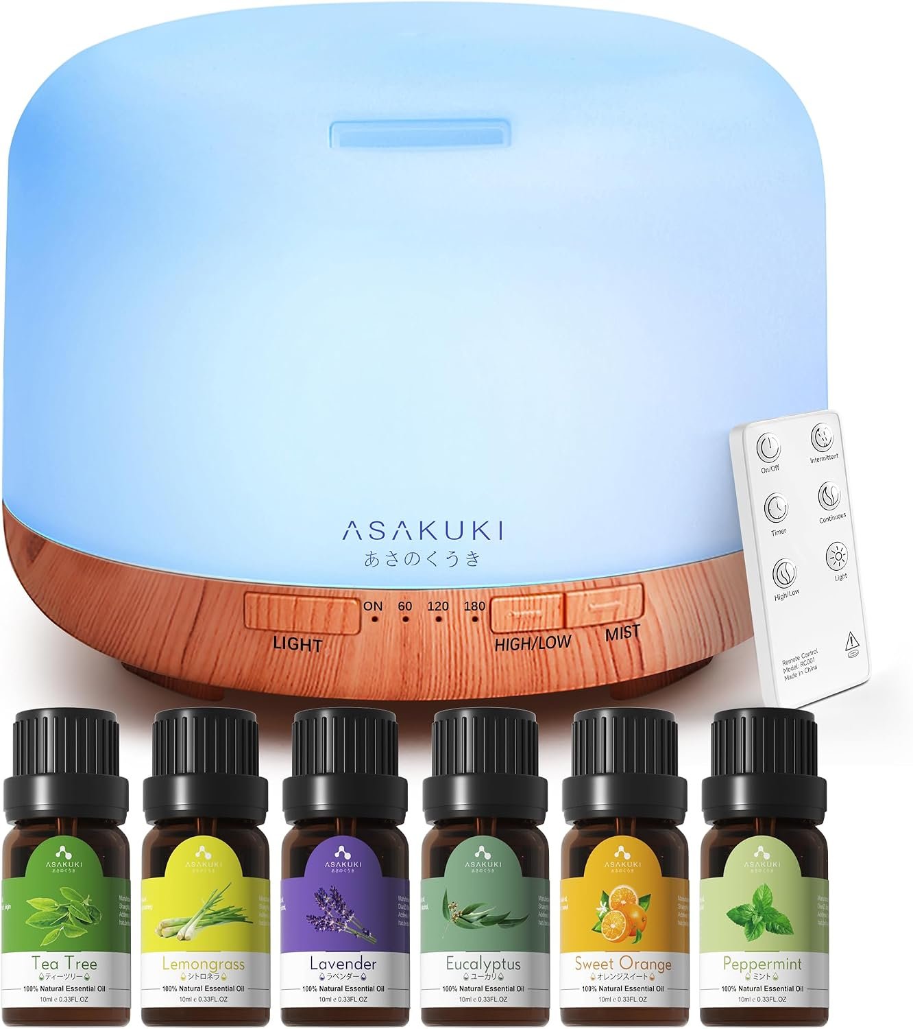 ASAKUKI Oil Diffuser with Essential Oils Set, 500ml Aromatherapy Humidifier