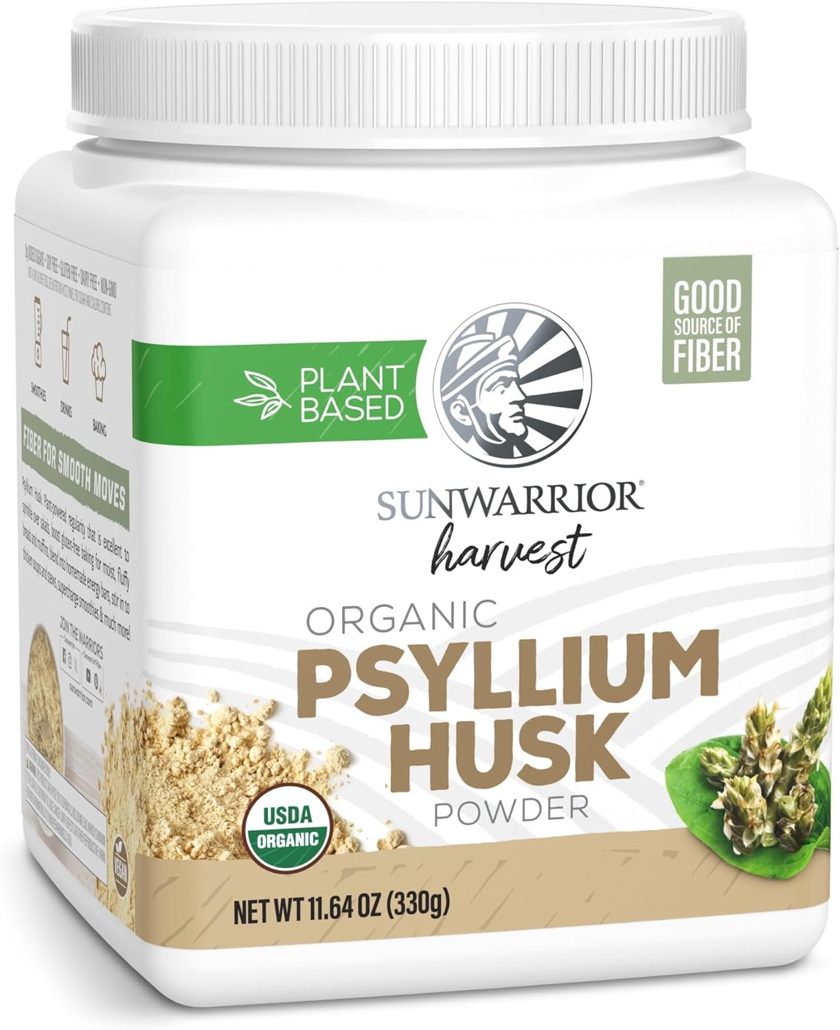 Sunwarrior Organic Psyllium Husk Powder – Plant-Based Fiber for Gut Health & Regularity – Supports Digestion & Satiety – Certified Organic, Gluten-Free, Non-GMO, Keto-Friendly – 11.6 oz