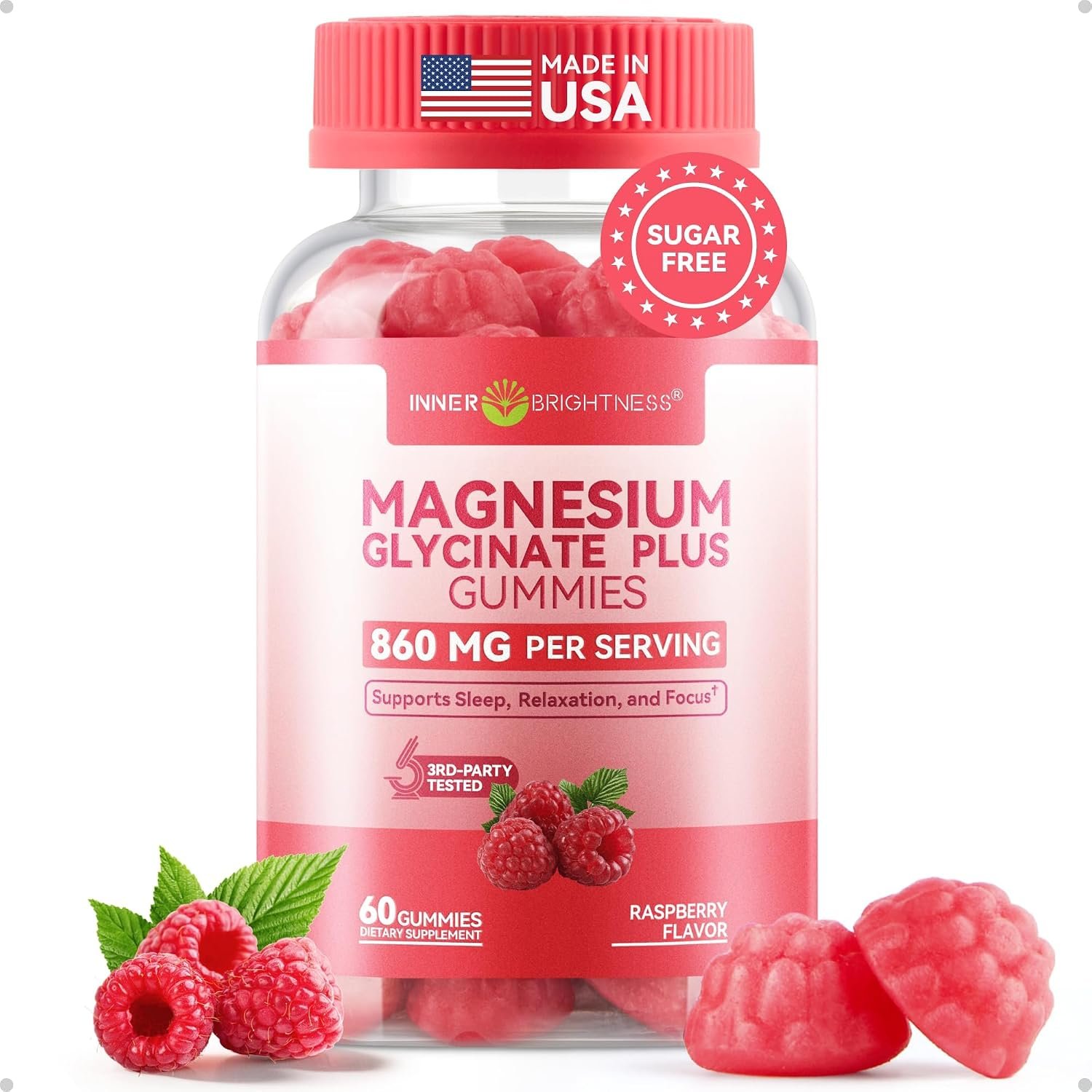 Magnesium Glycinate Plus Gummies 860mg, Sugar‑Free, Adults & Kids 4+